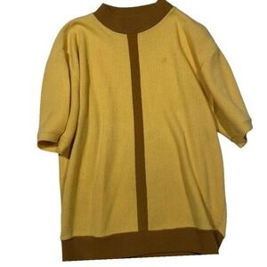 Vintage Richman Brothers Orlon Acrylic Yellow Short Sleeve Mock‎ Neck Sweater M
